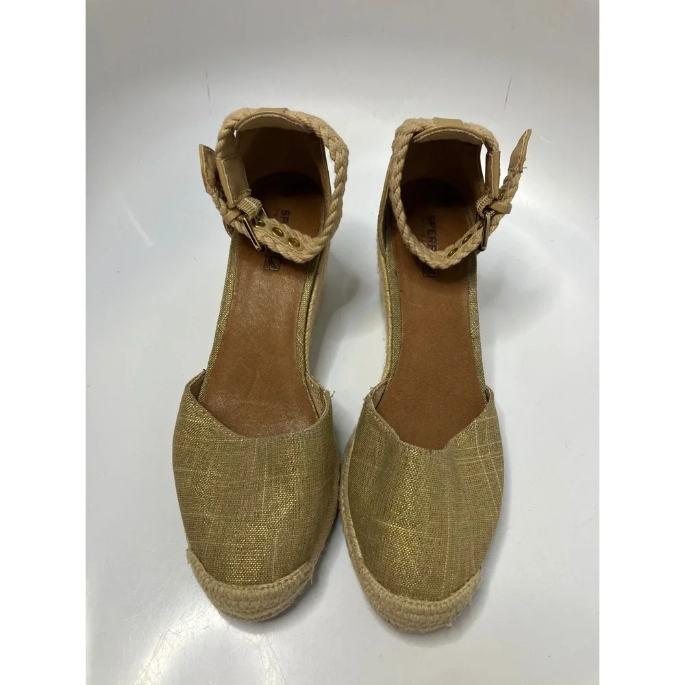 Sperry Valencia espadrille‎ wedge shoes women's size 9 tan gold preppy casual